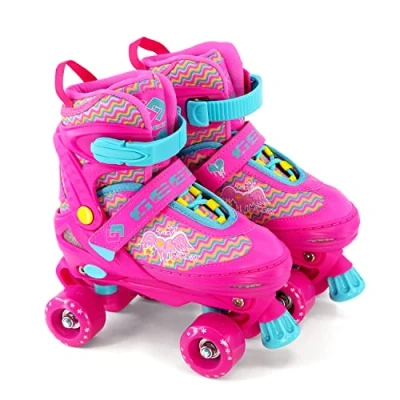Image of Childrens Kids Boys Girls 4 Wheel Adjustable Quad Roller Skates Boots (Pink, Small/UK 11 1/)
