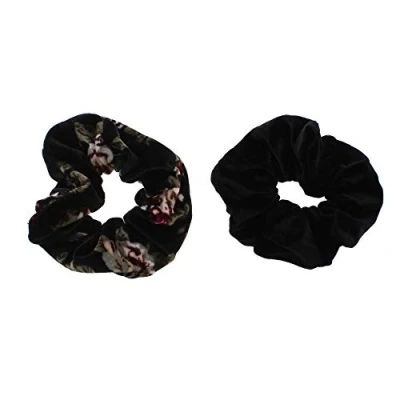 Image of Zac&#039;s Alter Ego Set of 2 Hair Scrunchies Black Velvet &amp; Floral Print