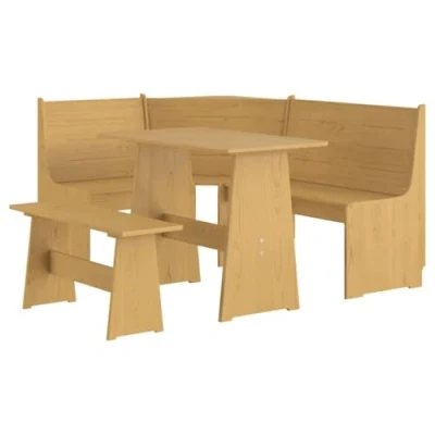 Image of vidaXL Solid Pine Wood Dining Set Honey Brown Rectangular Table with Corner Bench 3 Piece Kitchen Furniture Configurable Seating