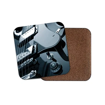 Image of 1 x Gloss Black Guitar Coaster Band Music Rock Men&#039;s Dad Brother Son #15046