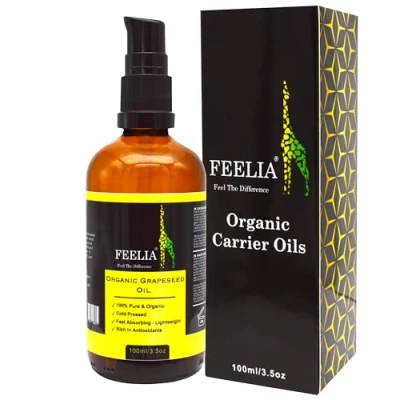 Image of Feelia Organic Grapeseed Oil Cold Pressed, Rich in Antioxidants, Fast Absorbing Lightweight, 100% Pure &amp; (100ml)
