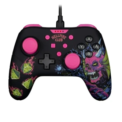 Image of Konix Stranger Things Wired Controller for Nintendo Switch, OLED Switch and PC Vibration Function 3 m Cable Black Pink