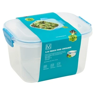 Image of URBN CHEF Food Plastic Storage Container Airtight Seal Clip &amp; Lock Lid Dishwasher Safe (3, 2.3L Blue)
