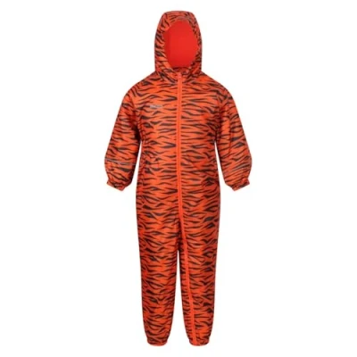 Image of Regatta Kids Little Adventurers Printed Splat II Waterproof Suit Orange