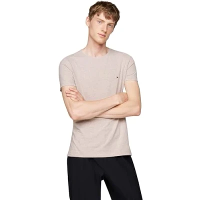 Image of Tommy Hilfiger SLIM FIT TEE Basic Tshirt, Men&#039;s, Size: XXL, Heathered pebble