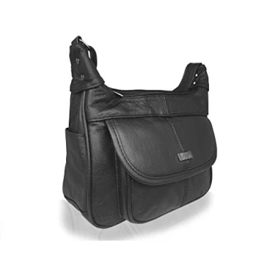 Image of Quenchy London Italian Leather Ladies Handbag Black Soft Shoulder Bag 7473