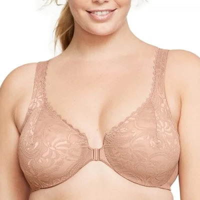 Image of Glamorise Full Figure Plus Size Wonderwire Front Closure Stretch Lace Bra Underwire #9245