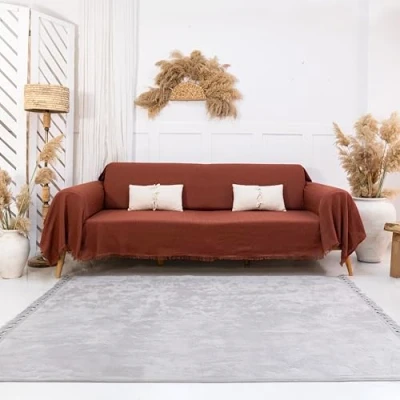 Image of Milam London Sofa Throws Large 3 Seater Cover 100% Cotton Throw Blanket Couch Settee 180 x 300 cm Terracotta