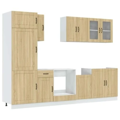 Image of vidaXL 8 piece kitchen cabinet set sonoma oak finish engineered wood ample storage, modern design cabinets with adjustable feet for home