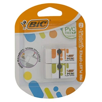 Image of BIC Eraser Mini Plast Office, Plastic without PVC, 2 Specialised Sorted, Blister A pcs, White