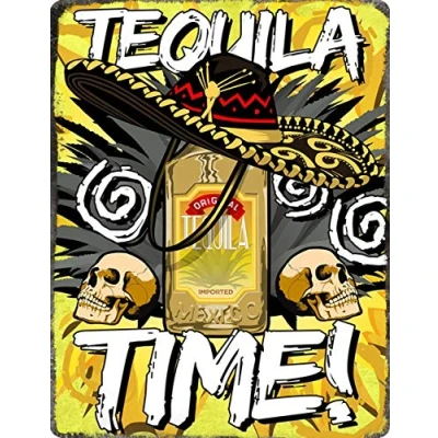 Image of Vintage Retro Tequila Time Drink Alcohol Shot inspired Man Cave Bar Pub Shed Novelty Gift Aluminium Metal Tin Wall Décor Sign