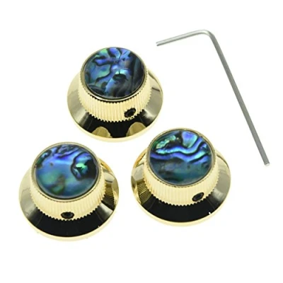 Image of KAISH Set of 3 Screw Abalone Top Gold Guitar Bass Knobs Strat Metal for 6mm Shaft Pots