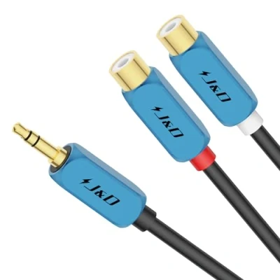 Image of J&amp;D 3.5 mm to 2 RCA Cable, Male 2RCA Female Stereo Audio Adapter Extension Cable 3.5mm with Heavy Duty Gold Plated Copper Shell, 0.3 Meter