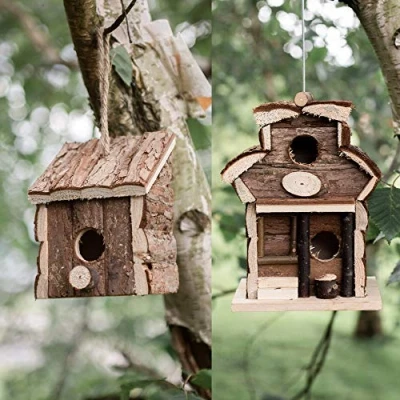 Image of Garden Mile Natural Bird Box House Hotel Traditional Wooden Houses for Nesting Boxes Garden, Balcony, Ideal as Robin House, Sparrow Nest Box, Small