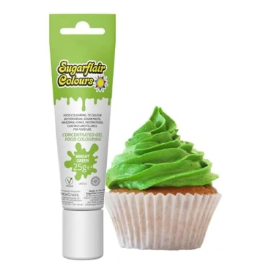 Image of Sugarflair Essentials Food Colouring Gel Bright Green Concentrated for Sugar Paste, Royal Icing, Buttercream, Cake Decorations, Cakes and More! Vibrant Colour Dye 25g