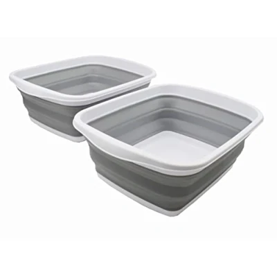 Image of SAMMART 10L Collapsible Tub Foldable Dish Portable Washing Basin Space Saving Plastic Washtub (White/Grey, 2)