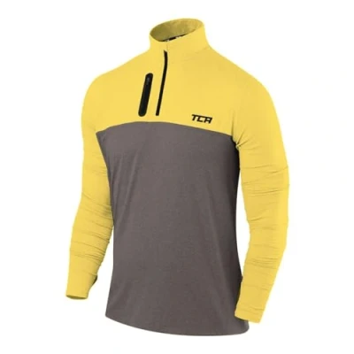 Image of TCA Fusion Gym Tops for Men Training Sports Long Sleeve Running Top Clothes Castlerock Grey/Sonic Yellow, XXL