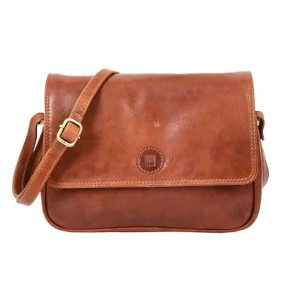 Image of Womens Cross Body Real Leather Messenger Bag Flap HOL7002 (Cognac)