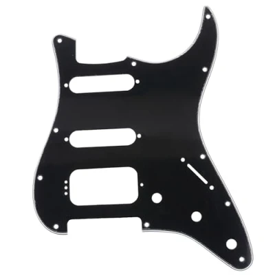 Image of Musiclily Pro 11 Hole Round Corner HSS Guitar Strat Pickguard for USA/Mexican Stratocaster 4 screw Humbucking Mounting Open Pickup, 3Ply Black