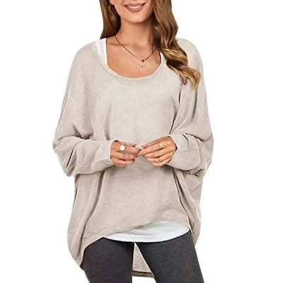 Image of ZANZEA Sexy Women Loose Solid Irregular Long Sleeve Baggy Jumper Casual Tops Blouse T Shirt, 10/12/2020, Beige