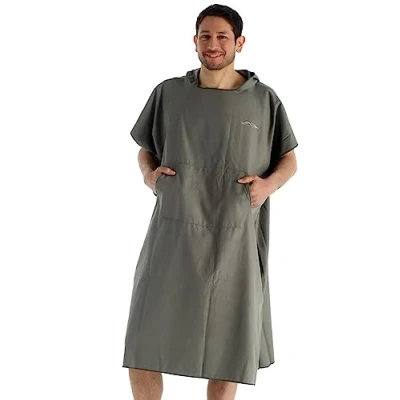 Image of Adore Changing Robe Quick Drying Microfibre Poncho Towel With Pocket &amp; Hood For Beach Swimming Surfing, Slate, L/XL