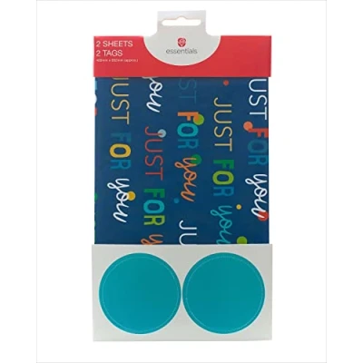Image of Blue Just for You Gift Wrap Pack Contains 2 Sheets &amp; Tags Wrapping Paper 689181