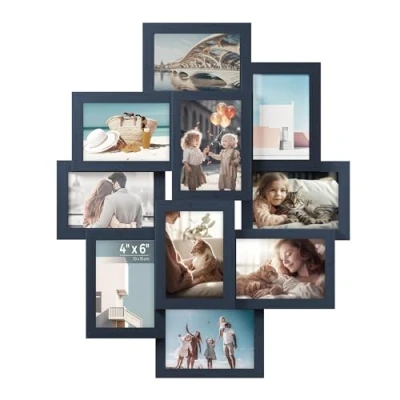 Image of SONGMICS Collage Picture Frames, 10 Frames for 4x6 Photos, Photo Wall, Multi Wall Decor, Navy Blue RPF020Q01