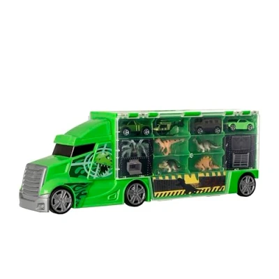 Image of Teamsterz Large Dinosaur Car Transporter Dino Toy Truck Includes 4 Cars &amp; Toys Moving Carry Case With Wheels Fun Gifts for Ages 3+