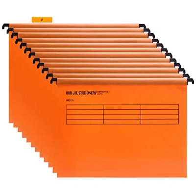 Image of Srvnpioy A4 Suspension Files with Tabs and Card Inserts for Filing Cabinets (Pack of 12, Orange) Polypropylene Hanging Storage Folders Office Home School
