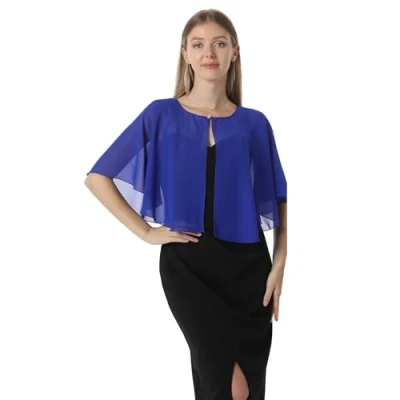 Image of Soft Capelets capes Shawls and Wraps for Dress Chiffon Shrug Wedding Cape Cover Up, Royal Blue, One Size