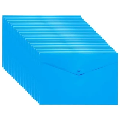 Image of eco A4+ 50% Recycled Transparent Press Stud Popper Wallet, Plastic Folders (Pack of 25), Blue, eco035BLUEx25