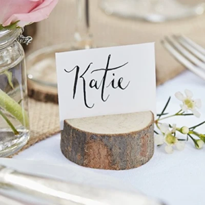 Image of Ginger Ray Natural Wood Wedding Place Card Holders 5 Pack Rustic Country