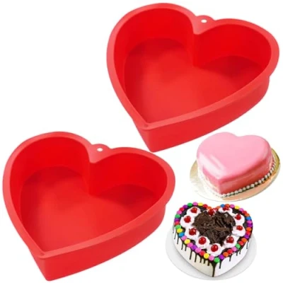 Image of LANYOTA Heart Shaped Cake Tin, Silicone Love Baking Nonstick Red Mould Pan, Tin for Baking(2pc 8&#039;&#039;)