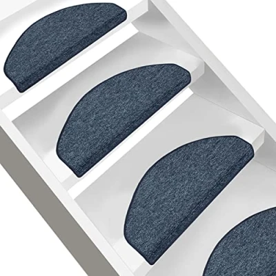 Image of FLODI. Carpet Stair Treads Non Slip, London, Set of 15 Pieces, Step Mats Self Adhesive Staircase Runner Pads (Dark Blue, Rectangular 23 x 65 cm)