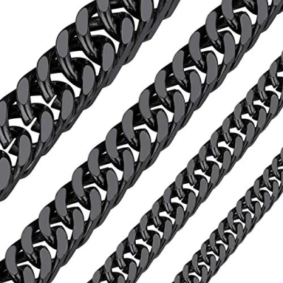 Image of Miami Cuban Link Chain for Men Mens Flat Curb Black