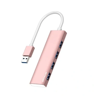 Image of ANYPLUS USB Hub, 3.0 Hub Aluminum Alloy Ultra Slim Splitter, Portable 4 Port Extender, for Laptop, PC, Macbook, iMac, Surface Pro, Mac Flash Drive, XPS 【Pink】