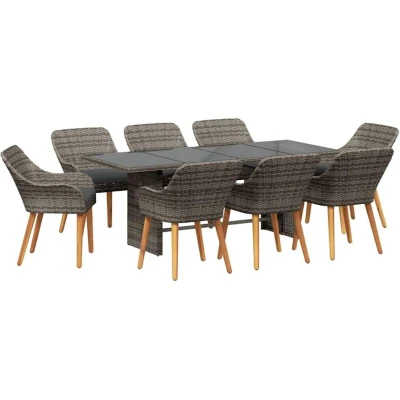 Image of vidaXL 9 Piece Garden Dining Set Grey Poly Rattan