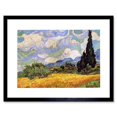 Image of Wee Blue Coo Van Gogh Wheat Field Cypresses 1889 Painting Picture Framed Wall Art Print