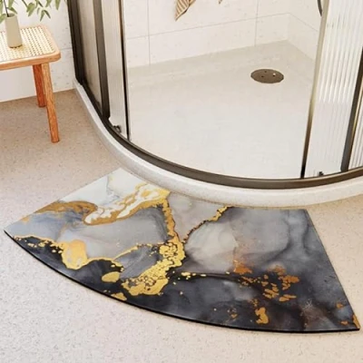 Image of YZBBSH Fast Drying Corner Shower Mat,100 x 45 cm Super Absorbent Curved Bath Mat,Soft Absorbent,Sector Carpet for Bathroom,Comfotable Footmat/Pad (C)