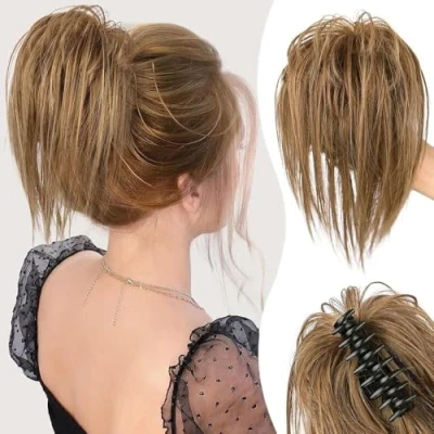 Image of RPAEOY Ponytail Hair Hairpieces for Women 12 Inch Straight Claw Clip in Extension Natural Synthetic Fiber Wigs Replacement Cosplay Daily Use Party Wear (Light Brown)