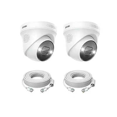 Image of ZOSI 2 Pack 4K PoE IP Cameras Weatherproof Dome Security Camera with Person Vehicle Detection, Color Night Vision, Outdoor Indoor Power Over Ethernet Surveillance System, Only Work NVR