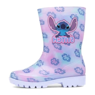 Image of Disney Stitch Kids Wellies Childrens Rubber Wellington Rain Boots Girls Snow Welly (Purple, UK Footwear Size System, Little Kid, Numeric, Medium, 6)