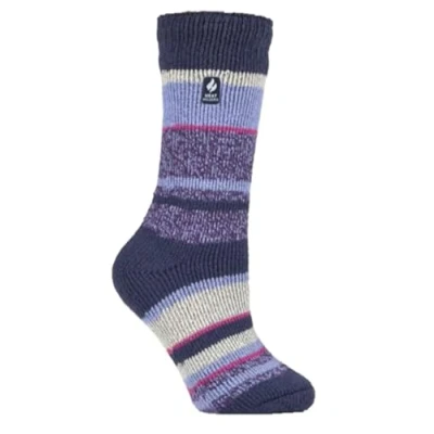 Image of HEAT HOLDERS Ladies Thermal Winter Warm Original Twist Stripe Socks (Provence Indigo Night)