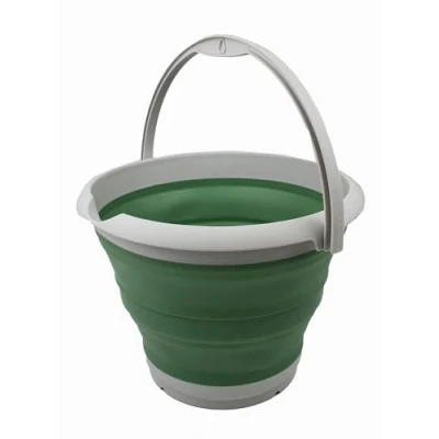 Image of SAMMART 10L Collapsible Fishing Bucket Foldable Round Tub Portable Plastic Water Pail Space Saving Outdoor Waterpot Trunk Organizer For All Types Of Vehicles (Grey/Dark Sea Green)