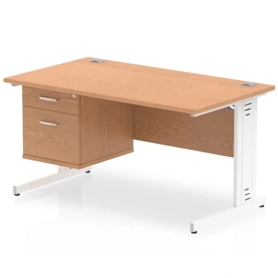 Image of Impulse 1400x800 Desk Oak White Leg + Fixed Pedestal