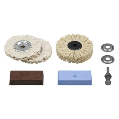 Image of wolfcraft professional polishing set I 2179000 pastes, mandrel, sisal brush, buffing discs for high gloss