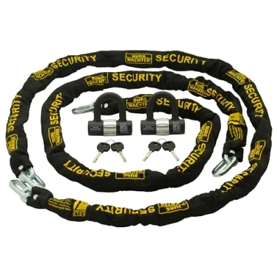 Image of Burg Wachter Duo Kit Sold Secure Diamond &amp; Gold 10mm Keyed Alike Chain Twin Pack, Black, 2M