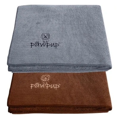 Image of PAWPUP Dog Towel Super Absorbent 100x60cm Set of 2 Microfibre Pet for Dogs Cats and other Pets (Brown Grey)