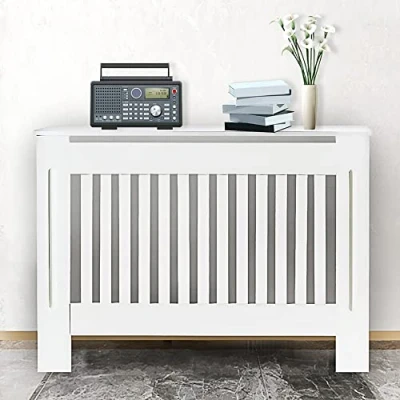Image of Radiators Cover, White Painted MDF Radiator Heating Cover Vertical Slat Shelf for Living Room Bedroom Hallway Cabinet Medium: H 82 x W 112x D 19 Cm