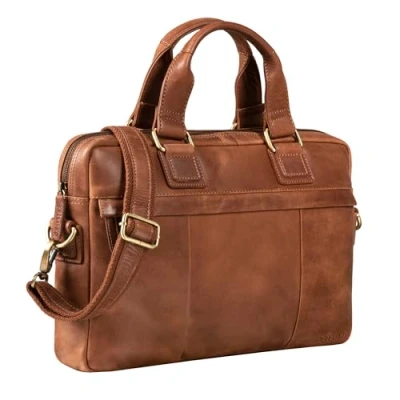 Image of STILORD &#039;Andrew&#039; Vintage Business Leather Bag Classic Briefcase for Men Women 13,3 Inch Laptop in Genuine Trolley Attachable, Colour:Andorra Brown